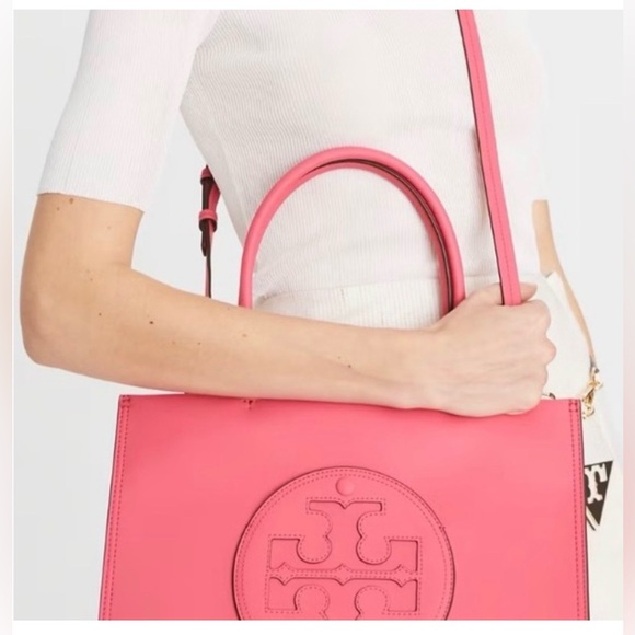 Tory Burch Small Ella Bio Tote large logo hidden pocket w/dust bag and strap - Picture 15 of 16